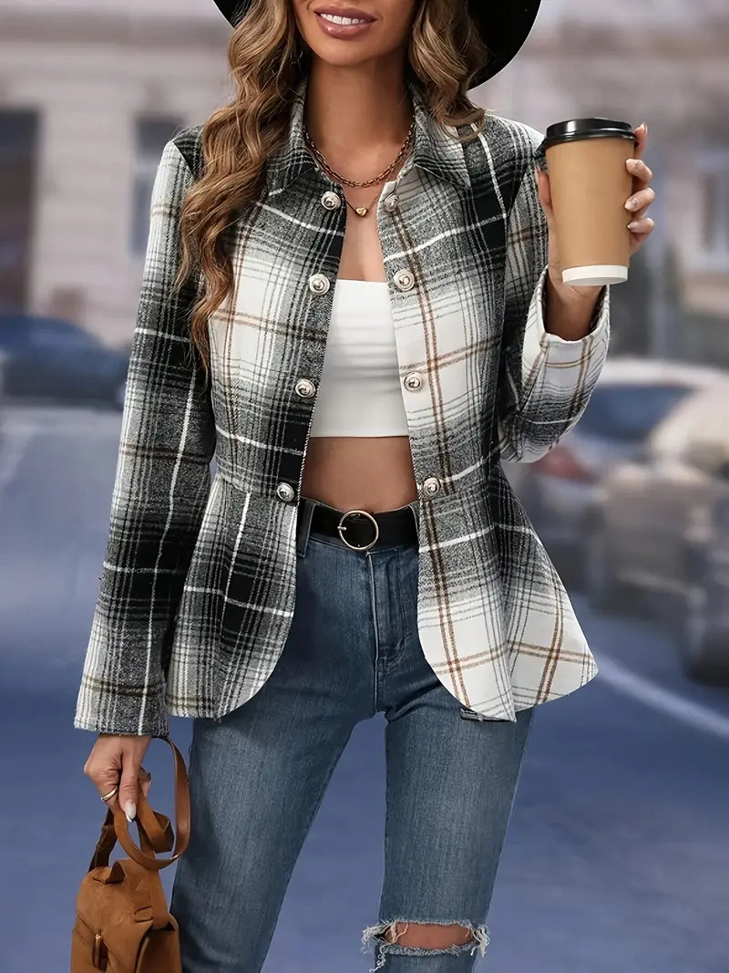 Lina™ - Elegant Plaid Blazer