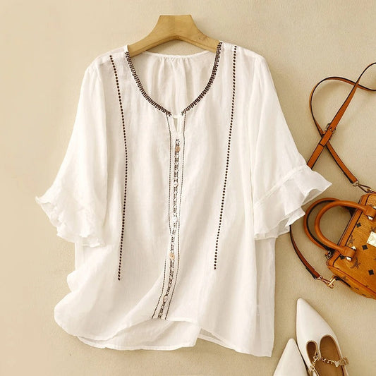 Gia™ | Pattern Ruffle Sleeve Blouse
