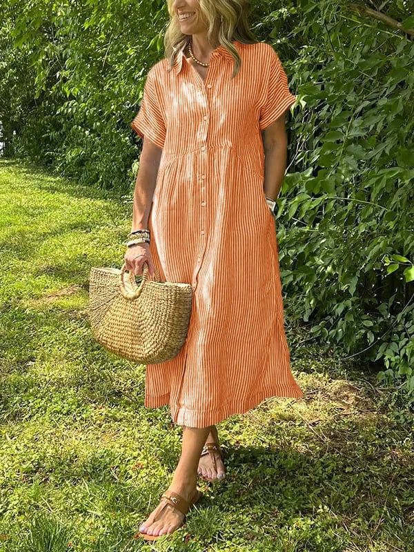 Meredith™ | Striped Button-Up Midi Dress