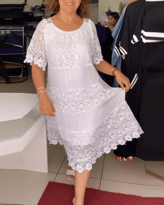 Helen™ | Lace Panel Midi Dress
