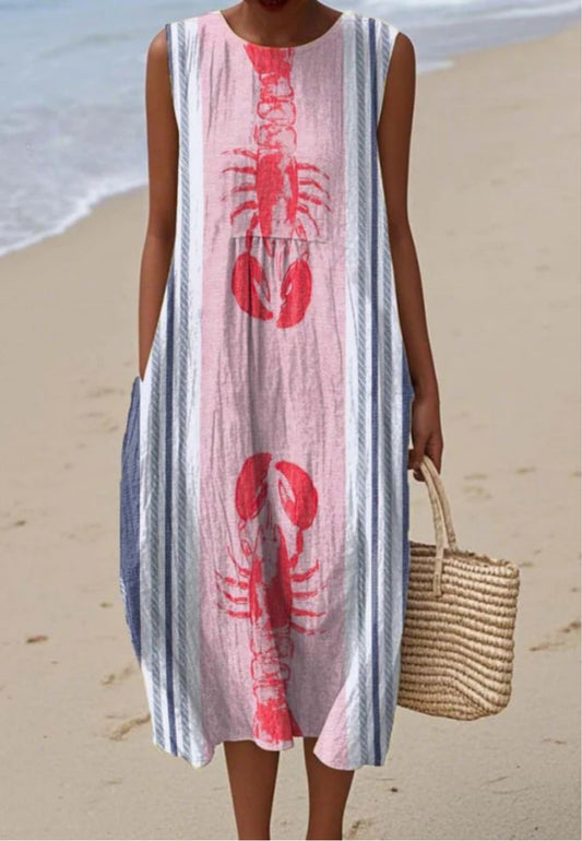 IRIS | DRESS WITH CHARMING LOBSTER ART PRINT
