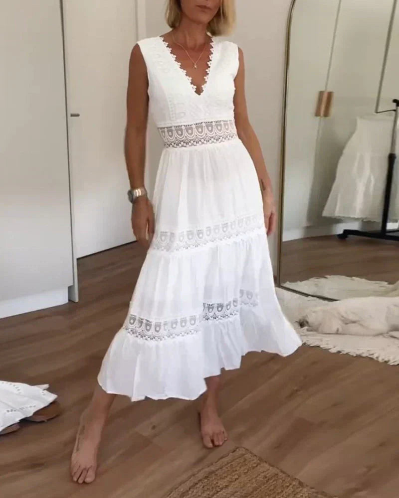 Grace™ | Sleeveless Lace Trim Midi Dress