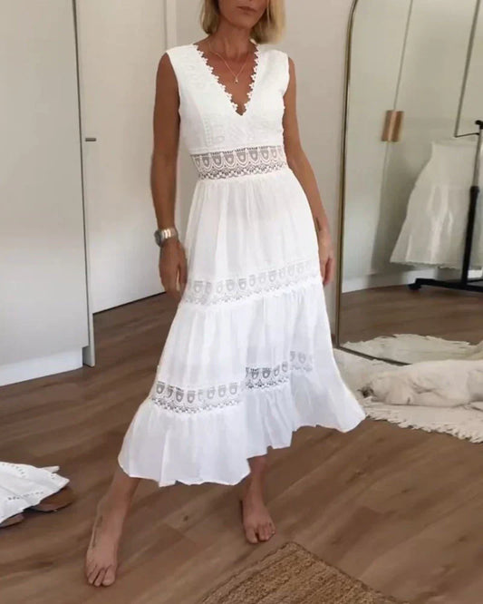 Grace™ | Sleeveless Lace Trim Midi Dress